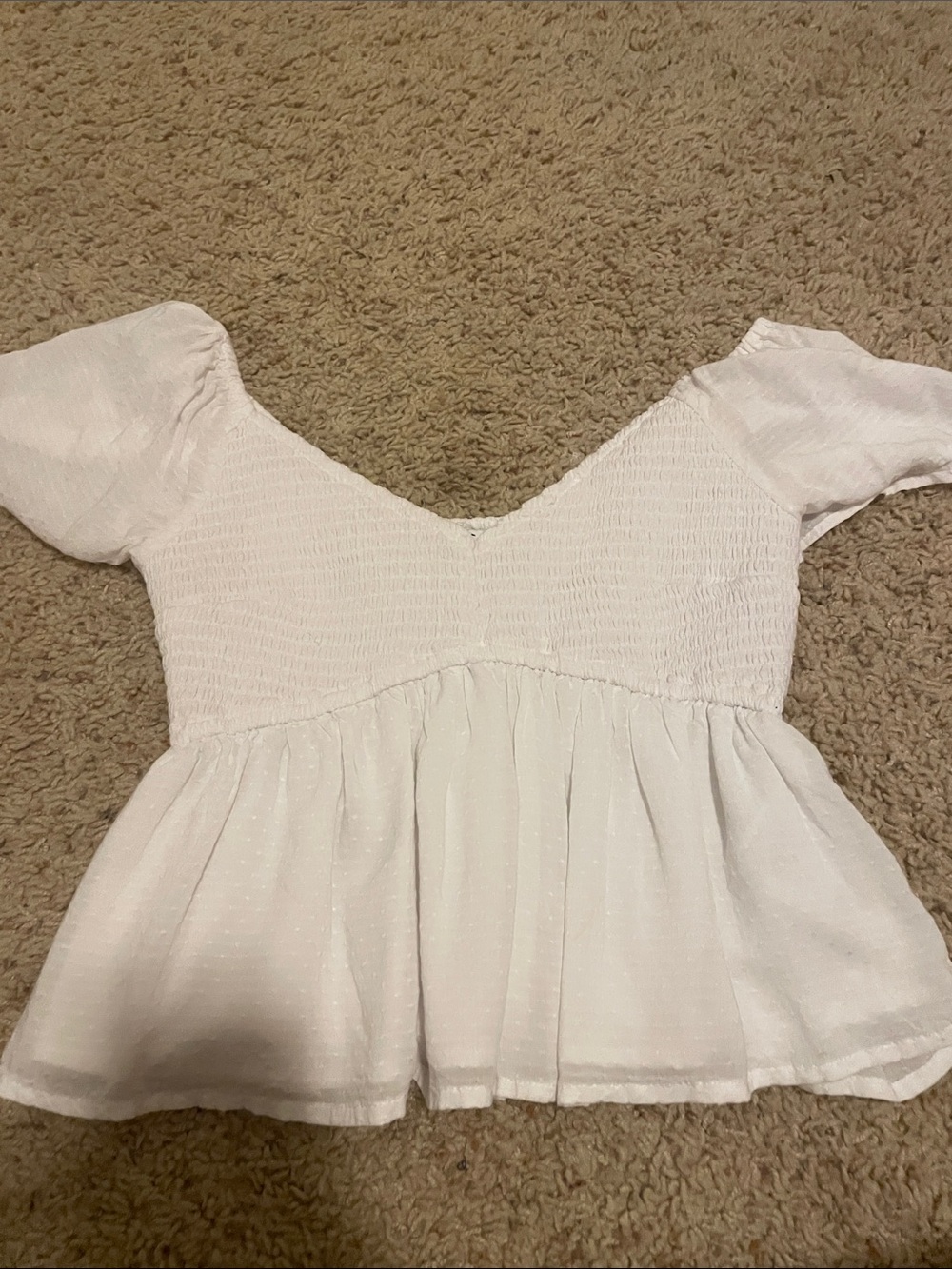 Hollister White Smocked V-Neck Peplum Blouse